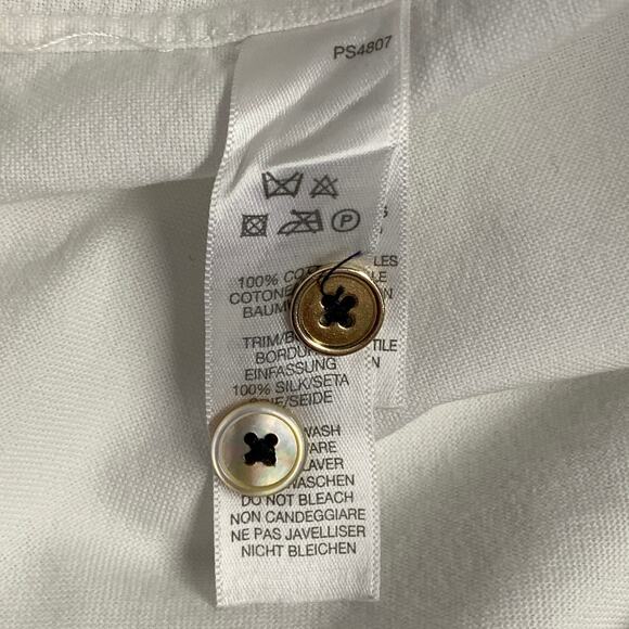 PAUL SMITH Size M White Navy Cotton Contrast Trim Long Sleeve Shirt - Picture 9 of 9